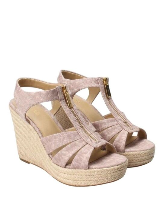 Michael Kors Shoes - MICHAEL KORS PINK WEDGE SANDAL BERKLEY LOGO JACQUARD SIZE 10